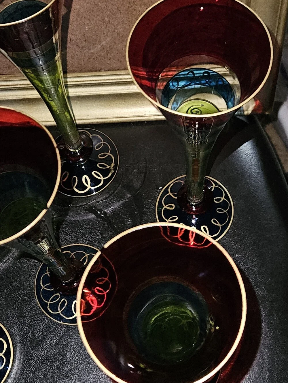 Vintage Pier 1 Set of 6 Hand Painted Colorful Champaign Glasses